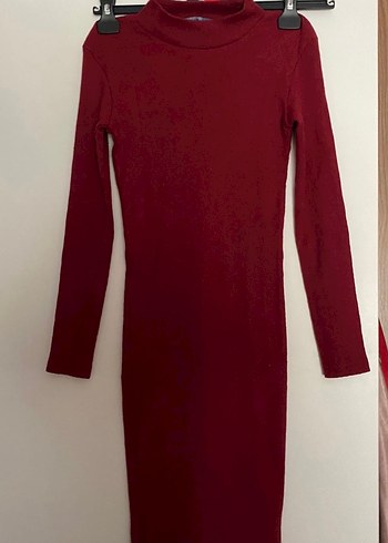 Bordo Kadın yarım Boğazlı Triko elbise s beden - Görsel 5