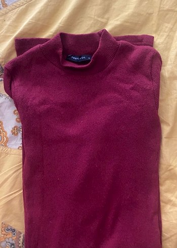 Bordo Kadın yarım Boğazlı Triko elbise s beden - Görsel 2