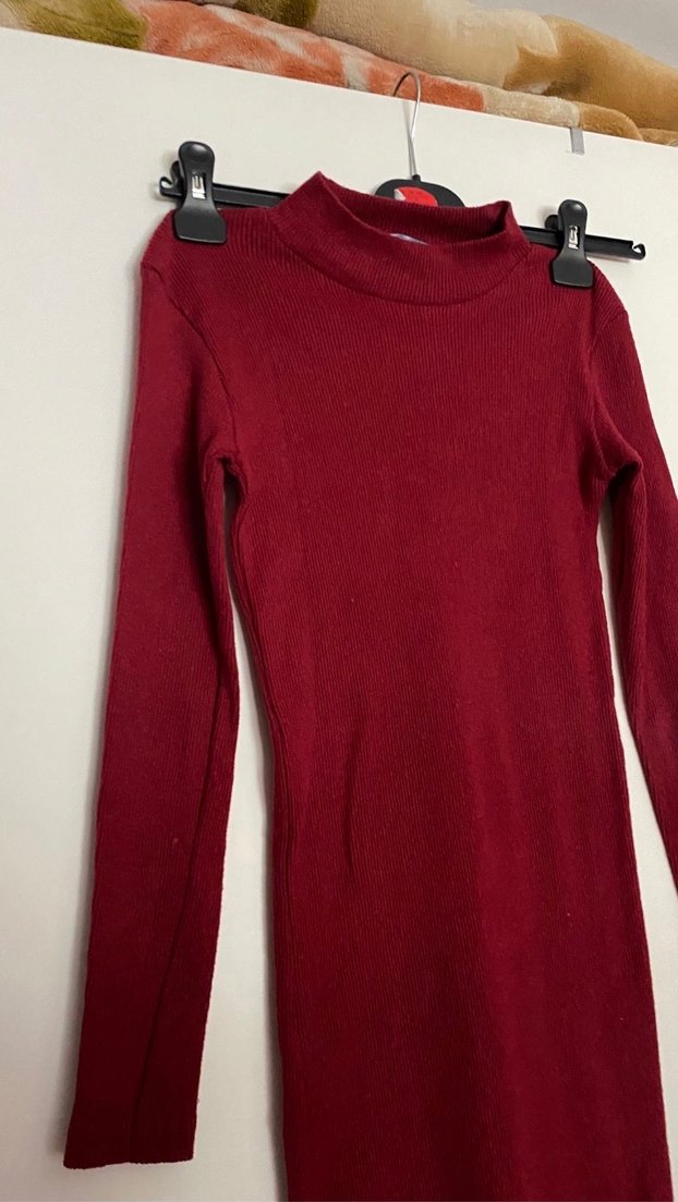 Bordo Kadın yarım Boğazlı Triko elbise s beden - Görsel 4