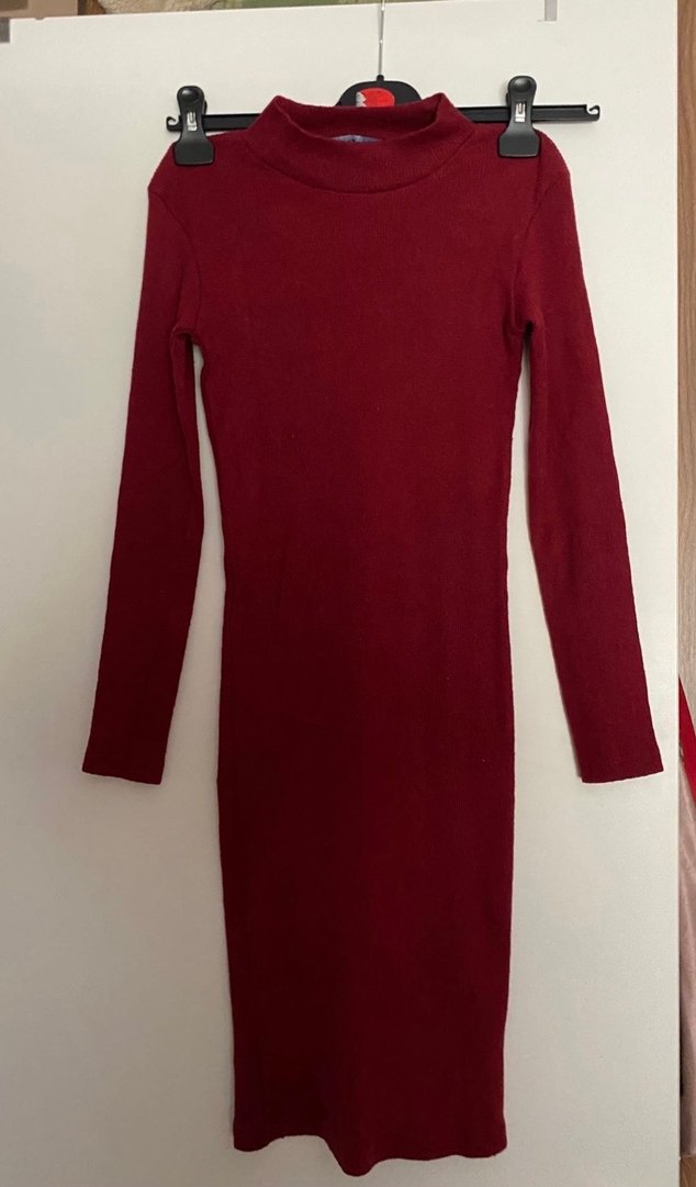 Bordo Kadın yarım Boğazlı Triko elbise s beden - Görsel 5
