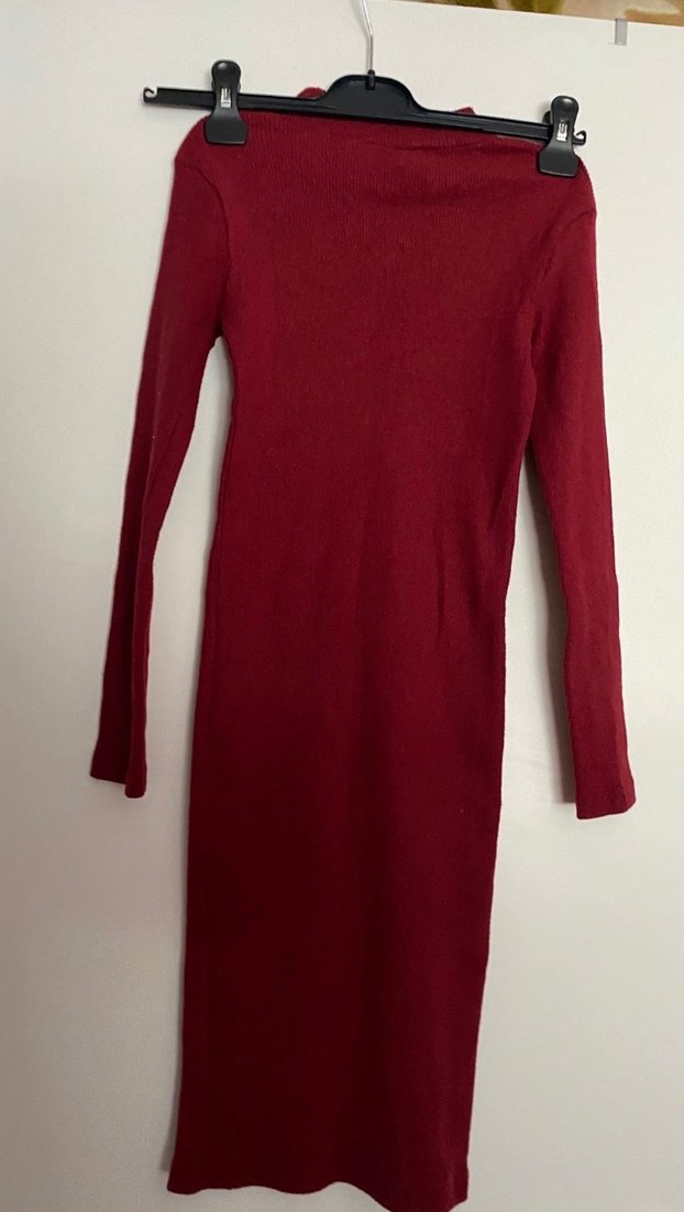 Bordo Kadın yarım Boğazlı Triko elbise s beden - Görsel 3