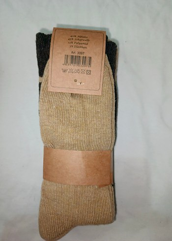 Alpaka yünlü desenli 2 li midi çorap - Görsel 3