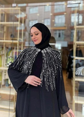 Boncuk İşlemeli Siyah Uzun Elbise - Görsel 3