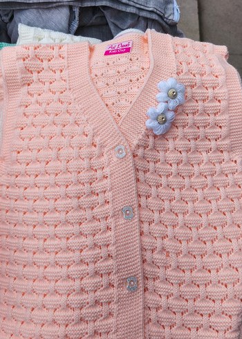 Renkli Nakışlı Mavi Kız Çocuk Triko Yelek - Görsel 5