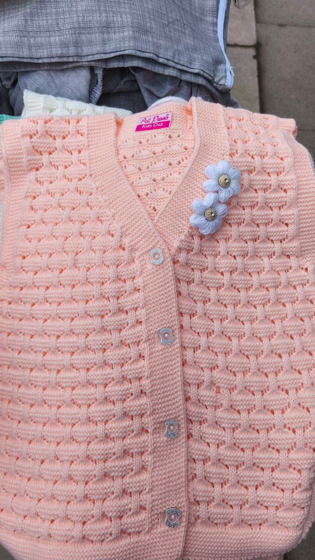 Renkli Nakışlı Mavi Kız Çocuk Triko Yelek - Görsel 5