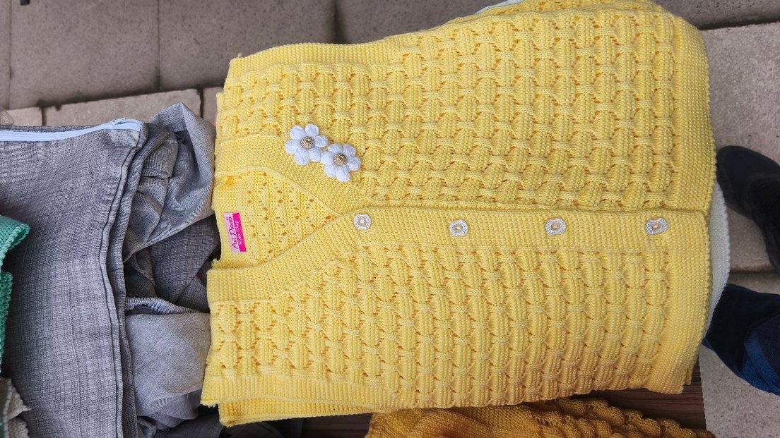 Renkli Nakışlı Mavi Kız Çocuk Triko Yelek - Görsel 2