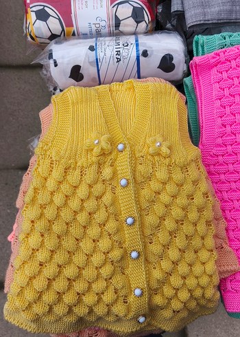 Kızlar için Pembe Örgü Kolsuz Hırka - Görsel 4