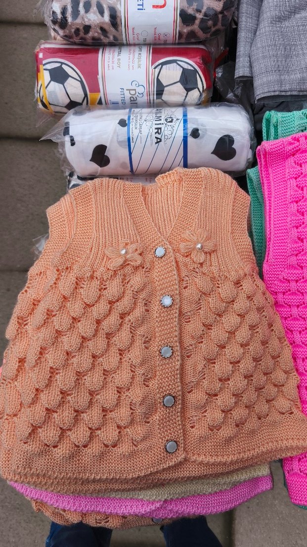 Kızlar için Pembe Örgü Kolsuz Hırka - Görsel 3