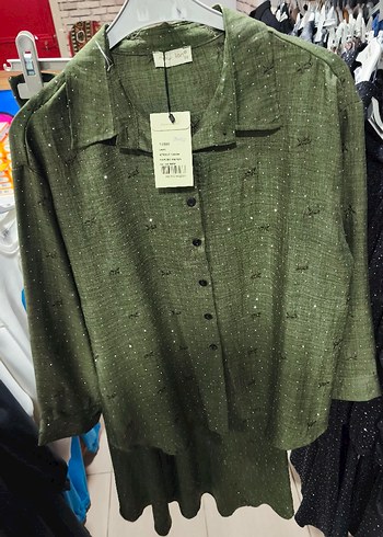 Kadın Haki Uzun Kollu Bol Kesim Keten Gömlek ve etekli takım - Görsel 3