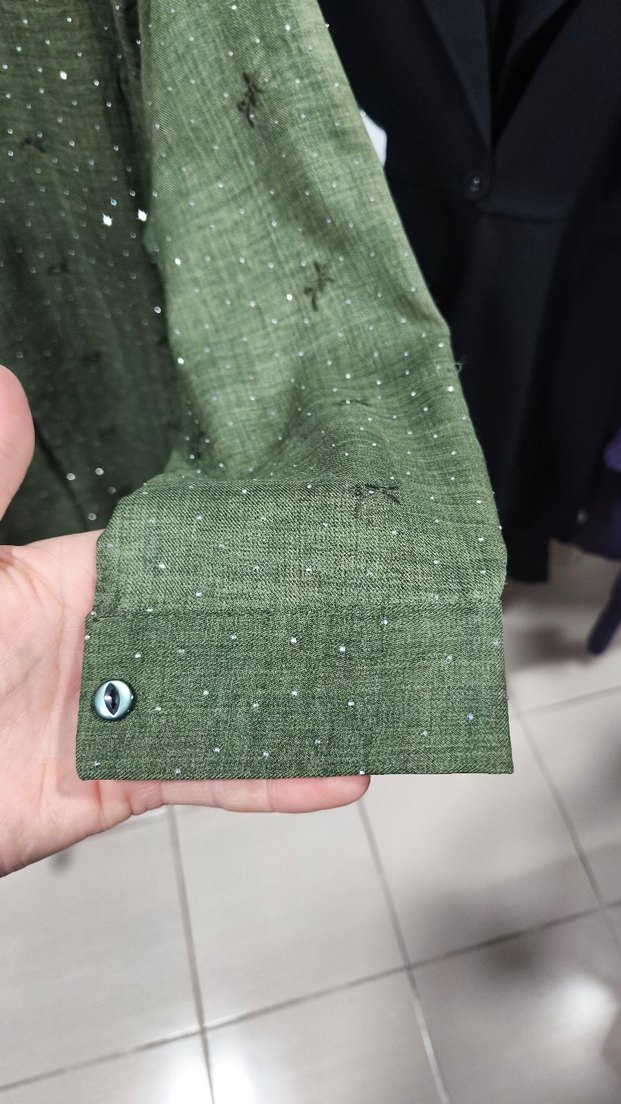 Kadın Haki Uzun Kollu Bol Kesim Keten Gömlek ve etekli takım - Görsel 4