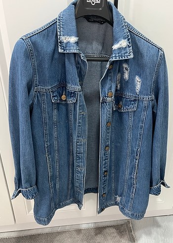 Düğmeli Mavi Kadın Denim Ceket - Görsel 2