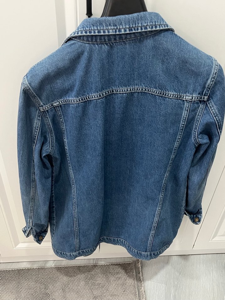 Düğmeli Mavi Kadın Denim Ceket - Görsel 3