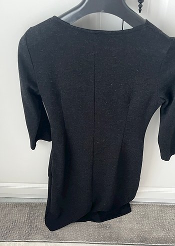 Drapeli V Yakalı Siyah Kadın Triko Elbise - Görsel 2