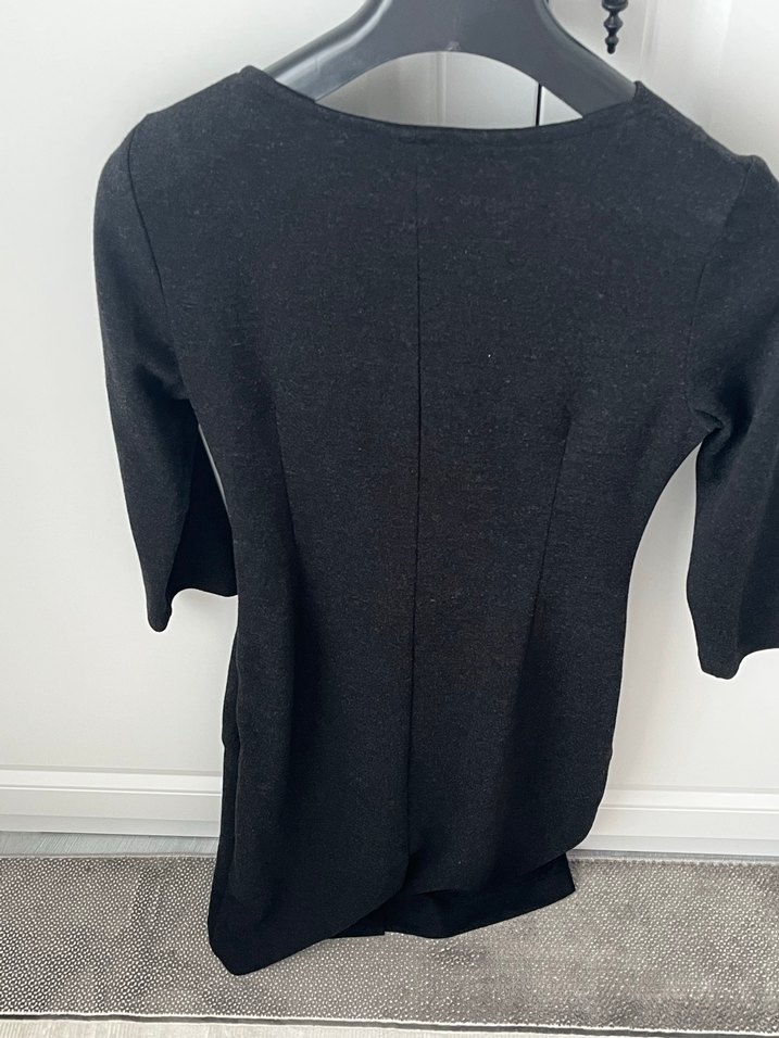 Drapeli V Yakalı Siyah Kadın Triko Elbise - Görsel 2