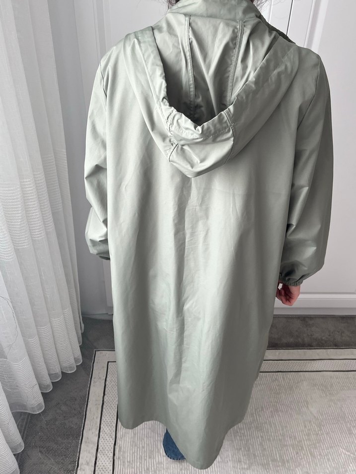 Gri Midi Boy Kadın Yağmurluk - Görsel 2