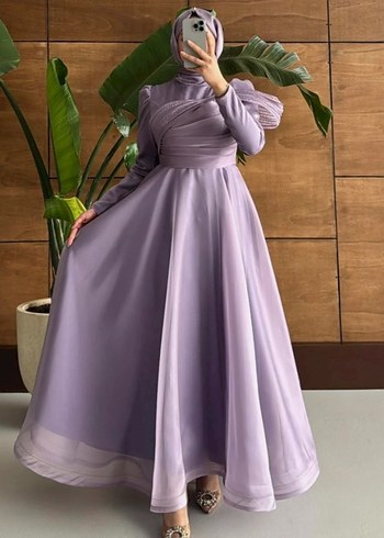 Uzun Mor Drapeli Abiye Elbise - Görsel 2