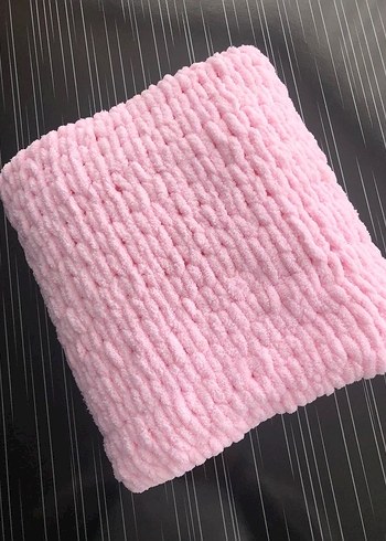 Pembe Puffy Örgü Bebek Battaniyesi - Görsel 2