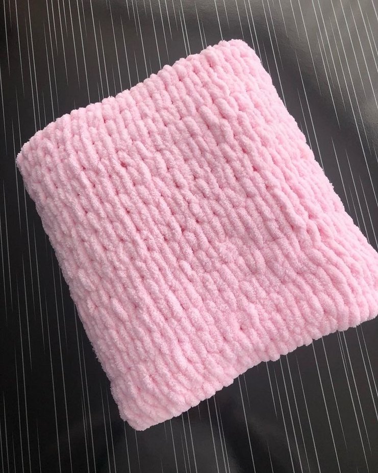 Pembe Puffy Örgü Bebek Battaniyesi - Görsel 2