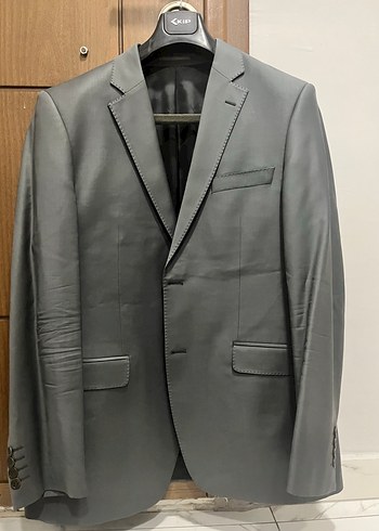 Gri Erkek Takım Elbise Ceket Notch Yaka Ve Pantolon - Görsel 2