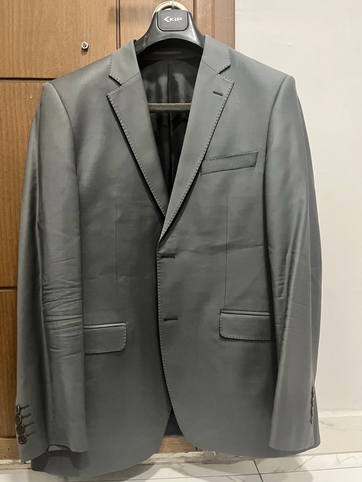 Gri Erkek Takım Elbise Ceket Notch Yaka Ve Pantolon - Görsel 2