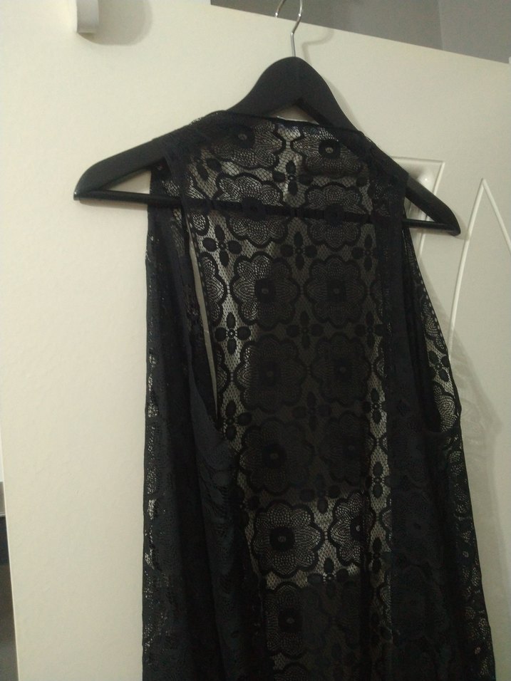 Uzun Siyah Desenli Gotik Kolsuz Yelek - Görsel 5