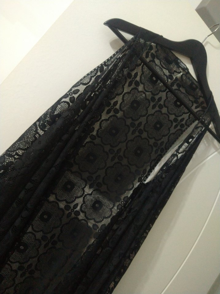 Uzun Siyah Desenli Gotik Kolsuz Yelek - Görsel 2