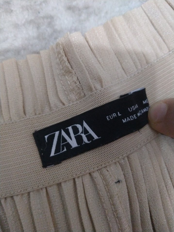 Bej Piliseli Kadın Kumaş Pantolon - Görsel 3