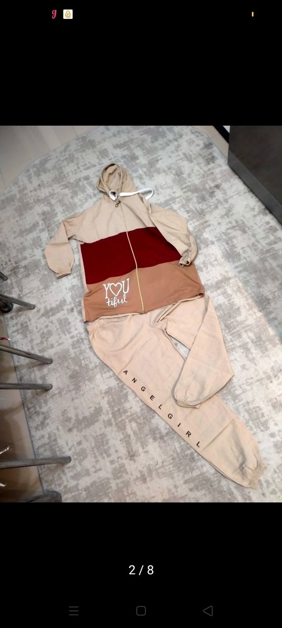 Kadın Bej Kapüşonlu Fermuarlı Eşofman Takımı - Görsel 2