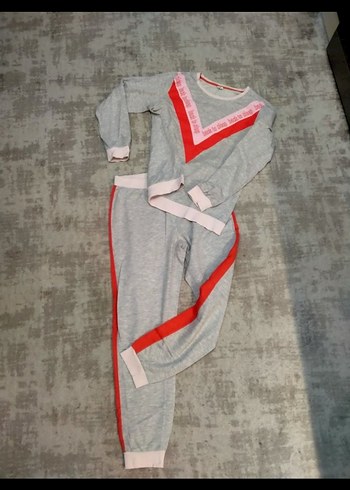 Gri Nakışlı Uzun Kollu Rahat Kadın Pijama Takımı - Görsel 2