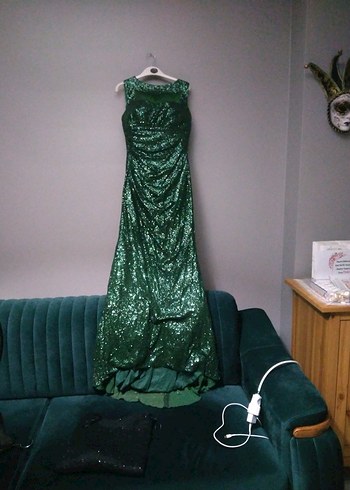 Yeşil Drapeli Uzun Abiye Elbise - Görsel 3