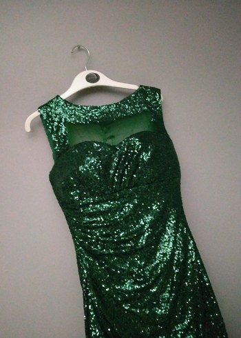 Yeşil Drapeli Uzun Abiye Elbise - Görsel 2