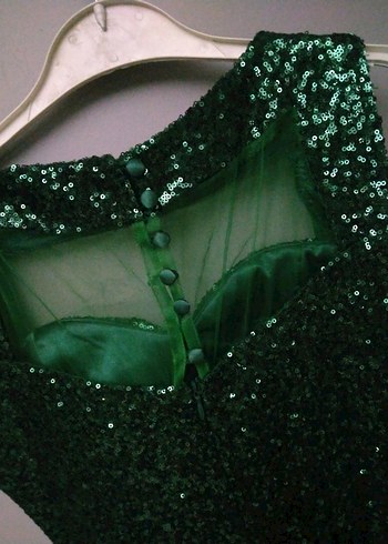 Yeşil Drapeli Uzun Abiye Elbise - Görsel 5