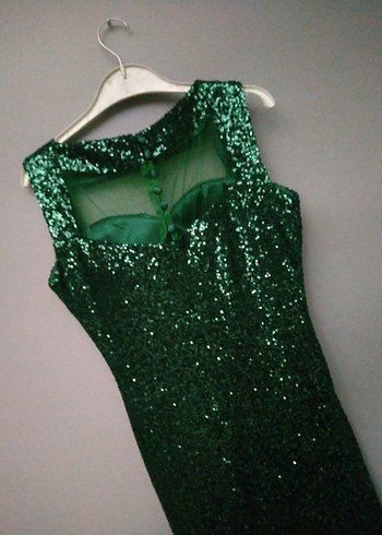 Yeşil Drapeli Uzun Abiye Elbise - Görsel 4