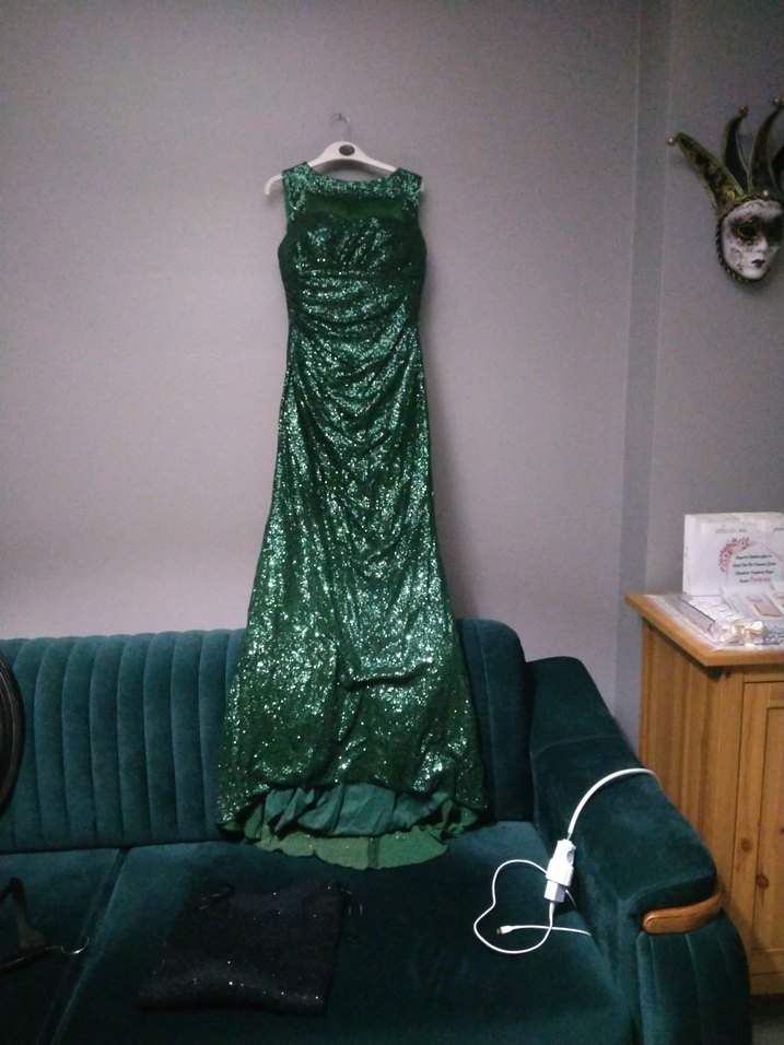 Yeşil Drapeli Uzun Abiye Elbise - Görsel 3