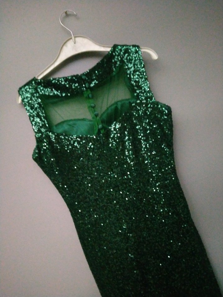 Yeşil Drapeli Uzun Abiye Elbise - Görsel 4