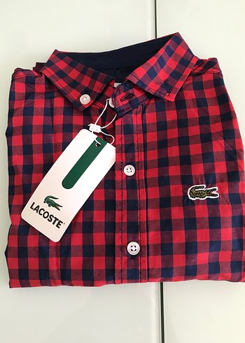 s Beden Lacoste Erkek çocuk için Kırmızı Kareli Uzun Kollu Gömlek