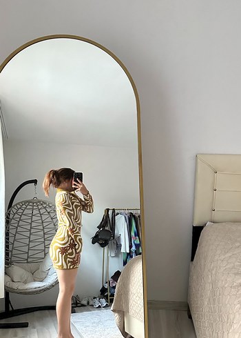 Sarı Zebra Desenli Kadın Midi Elbise - Görsel 2