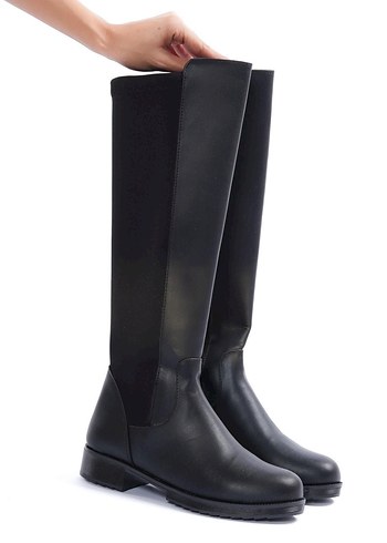 Kadın Siyah Dalgıç kumaş dizaltı çizme - Görsel 3