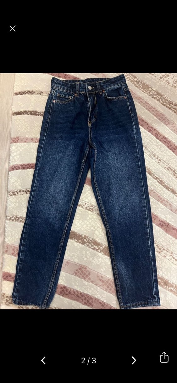 Kadın Koyu Mavi mom jean - Görsel 2