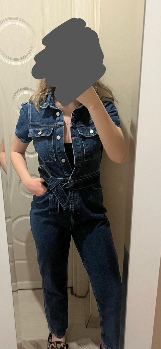 Milla mavi kemerli denim tulum - Görsel 3