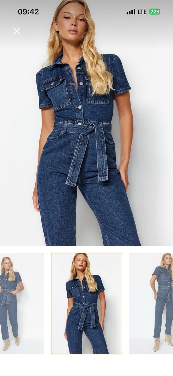 Milla mavi kemerli denim tulum - Görsel 2