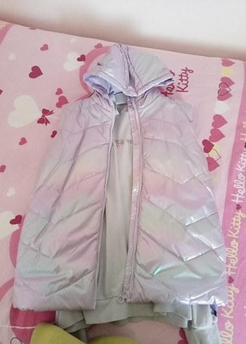 şişme yelek Kız Çocuk Baskılı Sweatshirt ikili takim - Görsel 2