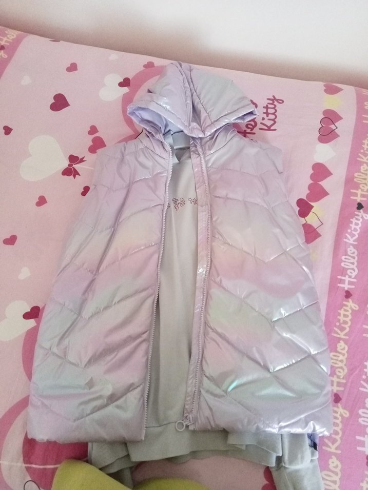 şişme yelek Kız Çocuk Baskılı Sweatshirt ikili takim - Görsel 2