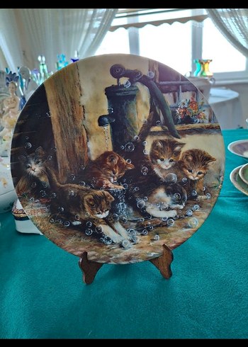 Kahverengi Kedi Desenli Dekoratif Tabak - Görsel 2