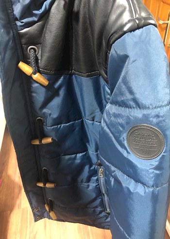 Koyu Mavi Deri Detaylı Erkek Mont - Görsel 3