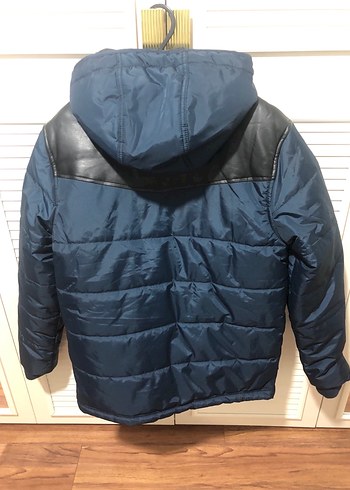 Koyu Mavi Deri Detaylı Erkek Mont - Görsel 4