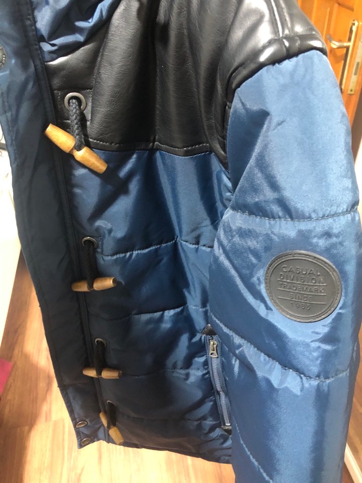 Koyu Mavi Deri Detaylı Erkek Mont - Görsel 3