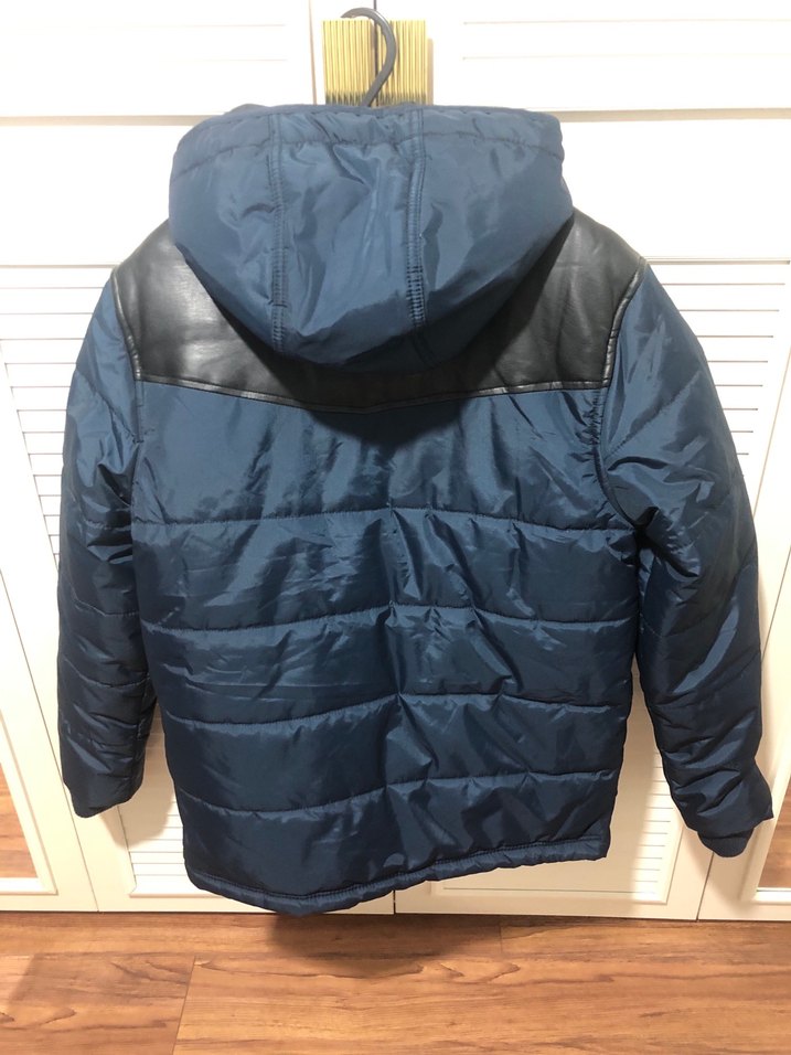 Koyu Mavi Deri Detaylı Erkek Mont - Görsel 4