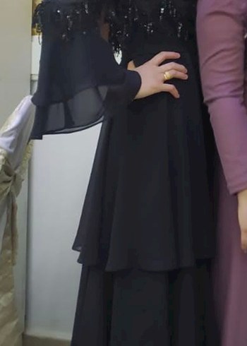 Siyah Uzun Renkli Kat Kat Elbise - Görsel 2