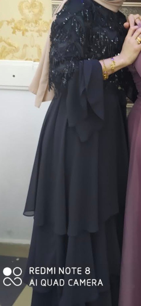 Siyah Uzun Renkli Kat Kat Elbise - Görsel 3